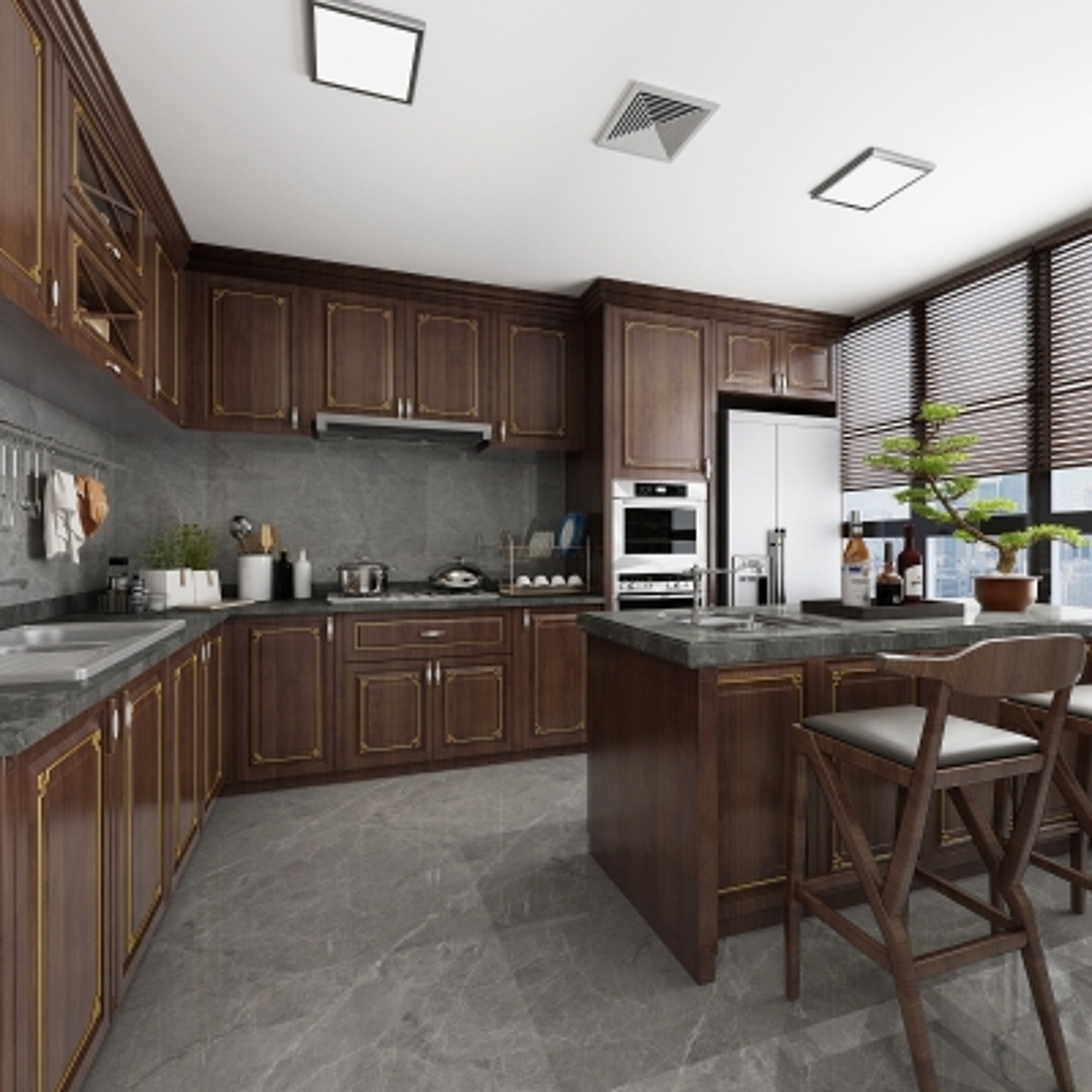 cg229新中式厨房橱柜模型