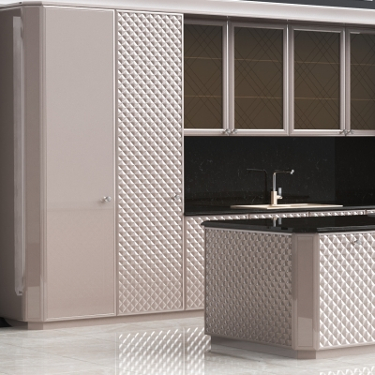 cg230现代厨房橱柜中岛柜组合模型